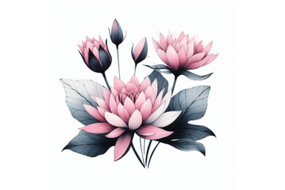 Watercolor pink water lily flower