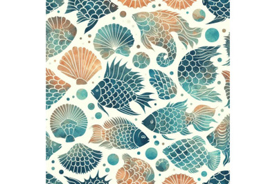 Watercolor textured fish scale seamless pattern