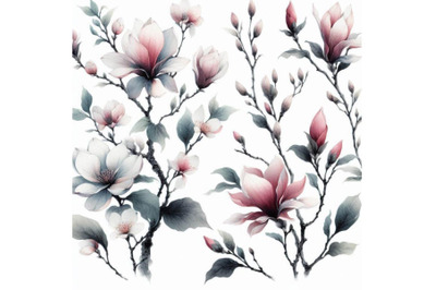 Watercolor with Magnolia flower