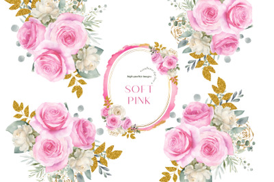 Soft Pink Roses Flowers Clipart, Floral Bouquets