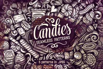 Set of 5 graphics CANDIES seamless patterns