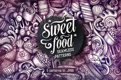 Set of 5 graphics SWEETS seamless patterns
