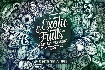 Set of 6 graphics EXOTIC FRUITS  seamless patterns