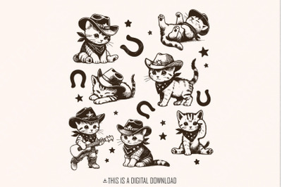 Vintage Cowboy Cats and Kittens Western Cowboy Cowgirl Desert Style PNG&2C; Retro Cowboy Cat png&2C; Cute Cowboy Cat&2C; Nostalgic Gift