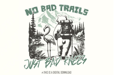 No Bad Trails Just Bad Knees PNG, Trendy Png, Hiking png, National Park png, Camping Shirt png, Nature Adventure png, Funny Sayings Hiker