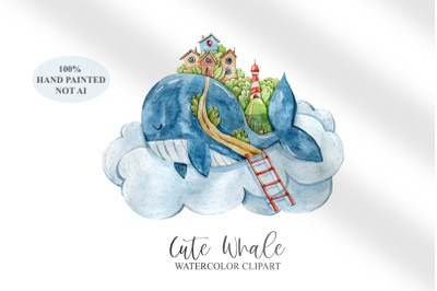 Watercolor cute whale clipart &2F; underwater clipart- 1png