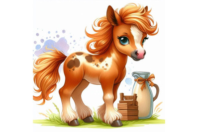 Cartoon horse. farm animal illustration. cute watercolor foal. Cartoo