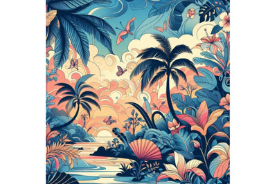 Beautiful tropical nature seamless pattern. paradise ba