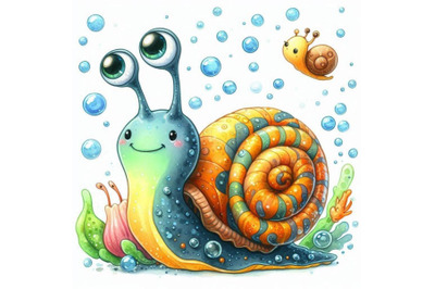 Cartoon insect snail watercolor illustration