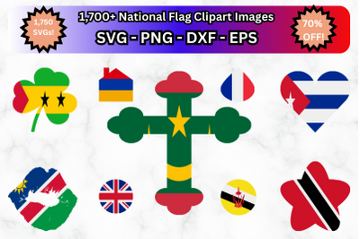 Country Flag SVG Clipart, National Flag Clipart, Hearts SVG, Stars SVG