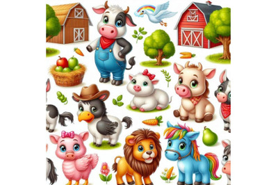 Cartoon farm animals seamless pattern