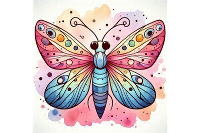 Cartoon insect butterfly watercolor illustration