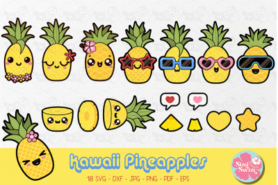 Kawaii Pineapples svg | Fruit svg clipart | Summer svg | Food clipart