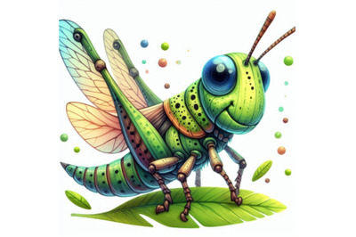 Cartoon insect grasshopper watercolor illustration