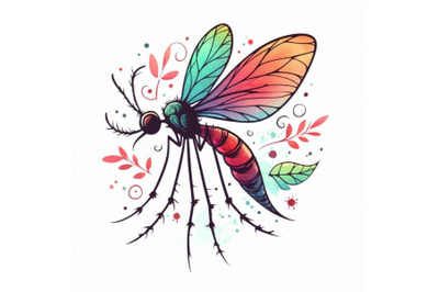 Cartoon insect mosquito watercolor illustration