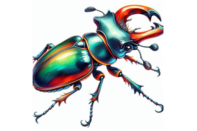 Cartoon insect stag beetle watercolor illustration