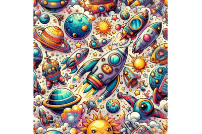 Cartoon space seamless pattern