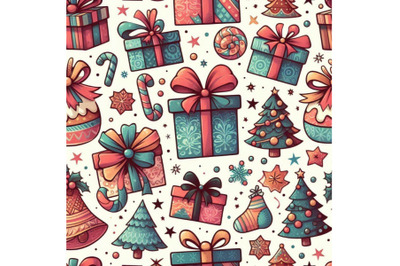 Christmas Seamless pattern. Watercolor gift box illustra