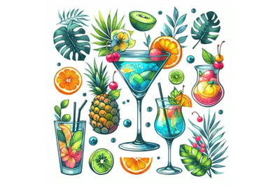 Colorful cocktail. Hand drawn watercolor illustration of