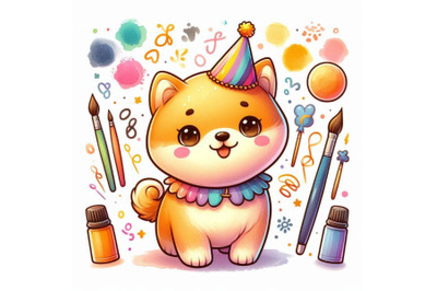 Cute cartoon puppy watercolor illustration. Dog year gr