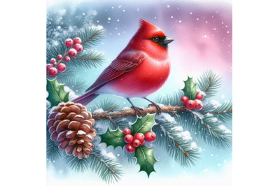 Christmas bird watercolor