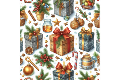 Christmas Seamless pattern. Watercolor gift box illustration