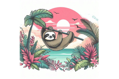 Cute sloth and tropical nature