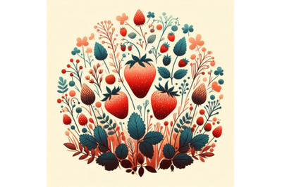 Forest strawberries watercolor illustration