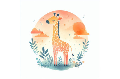 Giraffe hand drawn watercolor illustration