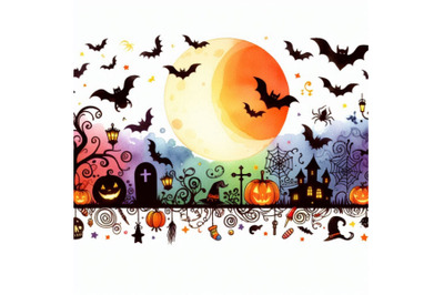 Halloween border for design. Watercolor illustration bac