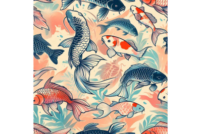 Koi carp seamless pattern. watercolor fish background