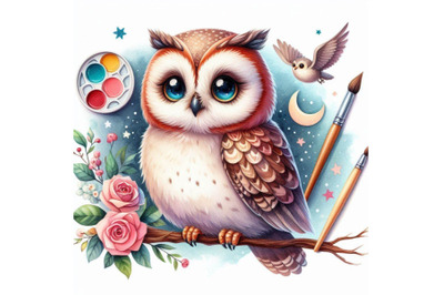 Cute Owl. Watercolor Owl. Owl Tee Shirt illustration