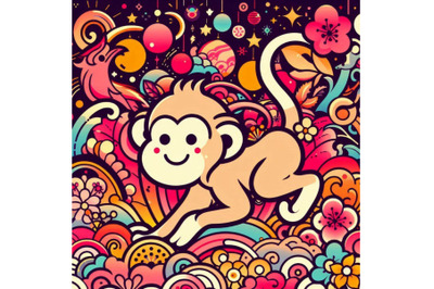 New Year Monkey illustration. New year and Christmas