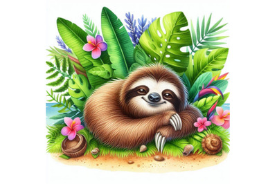 Cute sloth and tropical nature