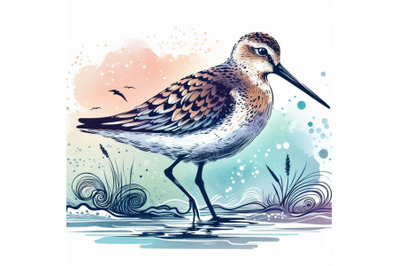 Sandpiper water bird watercolor illustration