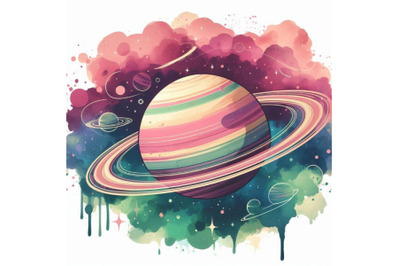 Saturn. Saturn watercolor background