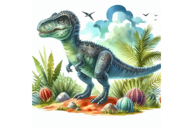 Dinosaur watercolor illustration GPEG, PNG. Jurassic world