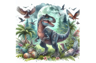 Dinosaur watercolor illustration JPEG, PNG. Jurassic world