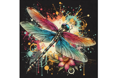 Dragonfly T-shirt graphics, dragonfly illustration with splash w