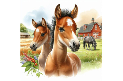 Foal illustration. watercolor farms animal collection