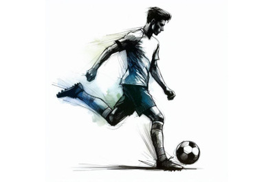 Football player. Soccer silhouette hand drawn sketch illustration