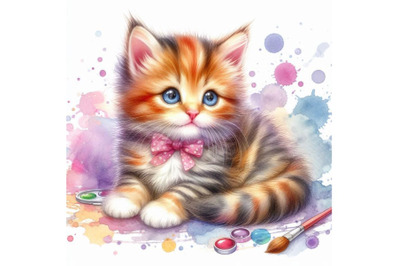 Cute kitten. watercolor