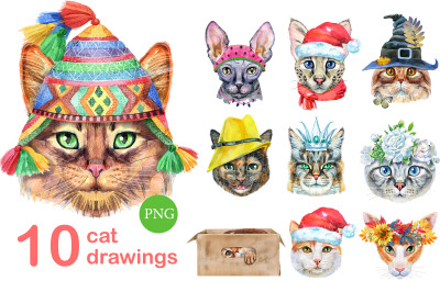 Watercolor cats. Set 5