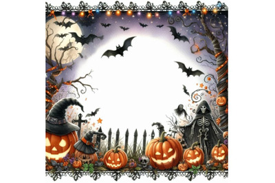 Halloween border for design. Watercolor illustration background