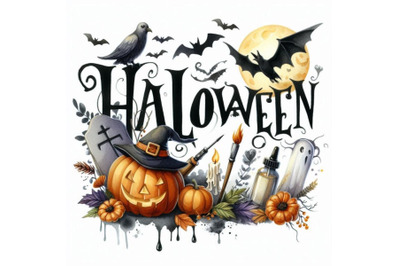 Halloween watercolor hand drawn text for design background