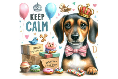 Keep Calm. Dog watercolorr illustration