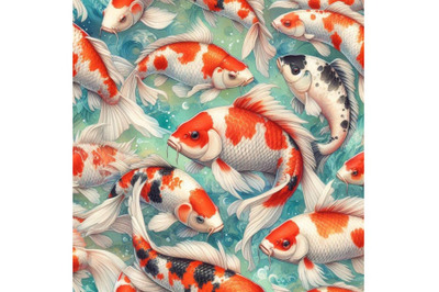 Koi carp seamless pattern. watercolor fish background illustration