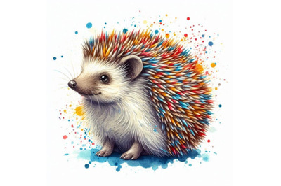 Hedgehog illustration with splash watercolor textured b