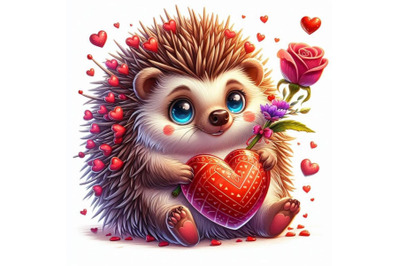 Hedgehog illustration with valentines heart