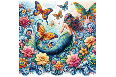 Colorful  with patterned rear mermaid